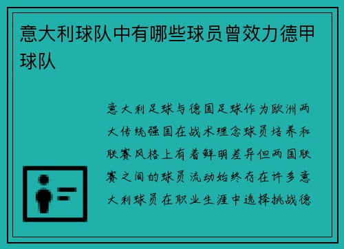 意大利球队中有哪些球员曾效力德甲球队