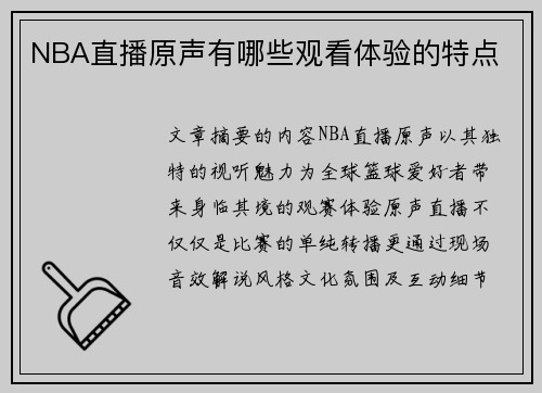 NBA直播原声有哪些观看体验的特点